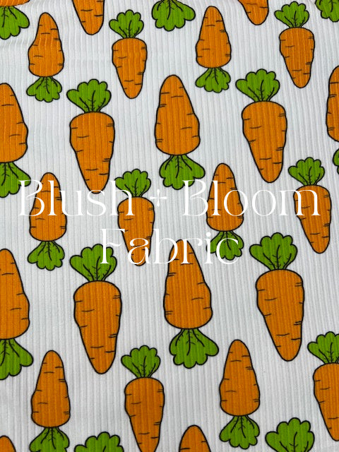 Whimsical Carrots Rib Knit Fabric