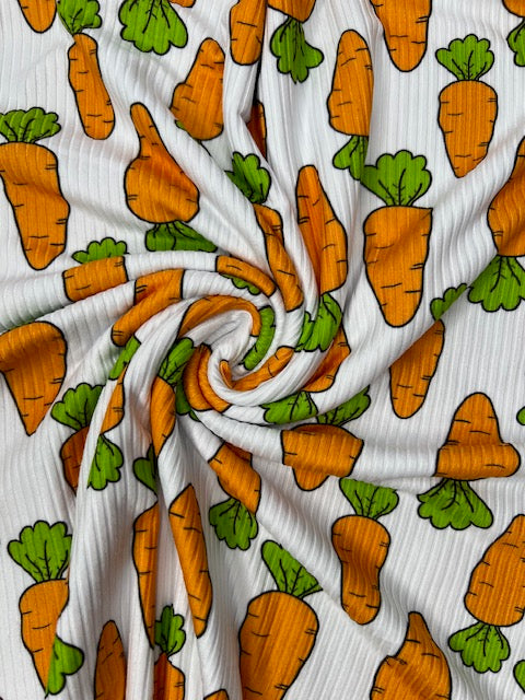 Whimsical Carrots Rib Knit Fabric