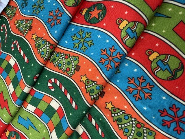 Blue and green ornament wavy Christmas fabric