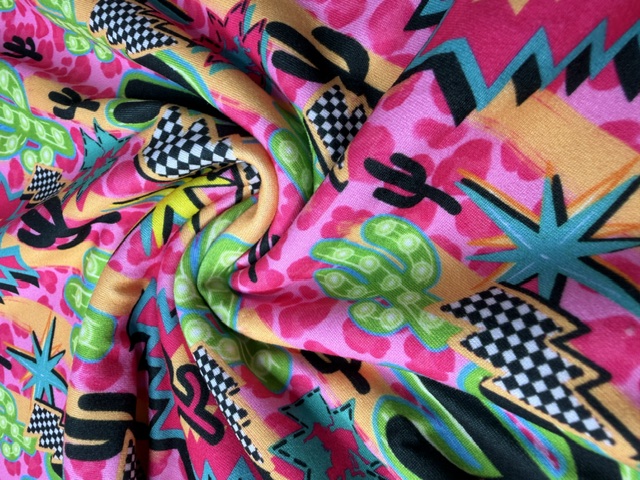 Neon pink and lime cactus desert print spandex fabric