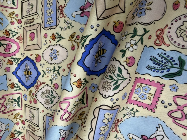 Yellow cottagecore gallery wall goose and bee 100% quilting cotton fabric by the yard