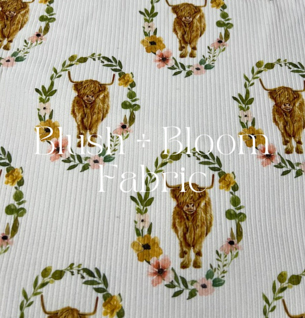Cate & Rainn Charlotte Highland Cow Wreath Rib Knit