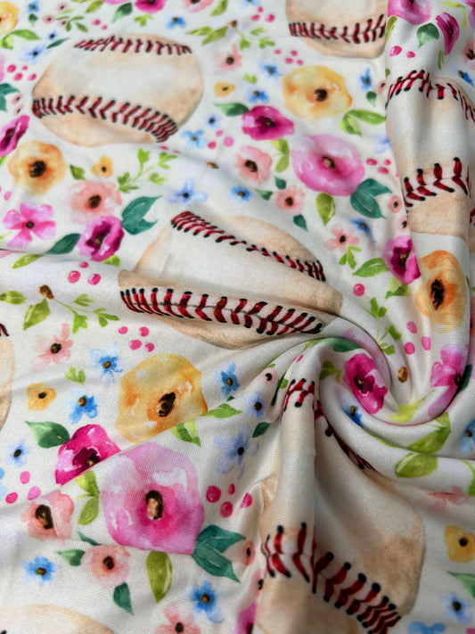 Baseball & Floral DBP Fabric - Soft Knit Sports & Flowers Half Yard/Yard