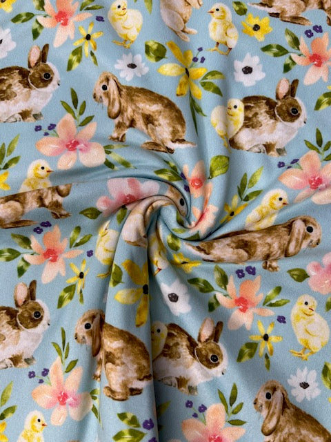 Cate & Rainn Bunny Burrow, Bunnies & Chicks Blue DBP Fabric